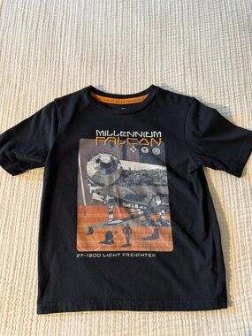 STAR WARS Disney Black Millennium Falcon Graphic Tee Youth 5/6